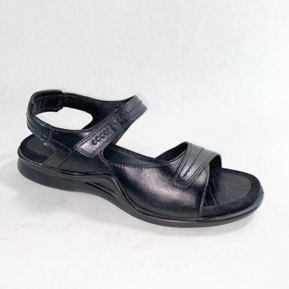 ECCO Light Black Leather Velcro Sandals 42 - Picture 1 of 11